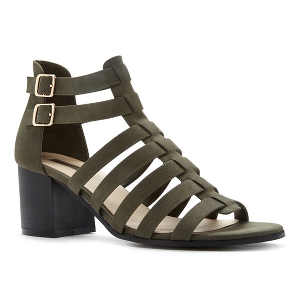 Faux suede caged heels