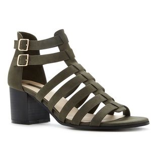 Faux suede caged heels