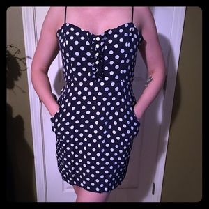 Navy Blue & White Polka Dot Dress