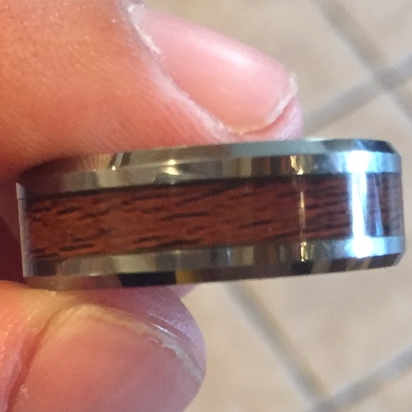 Jewelry - Silver tungsten ring with center wood inlay