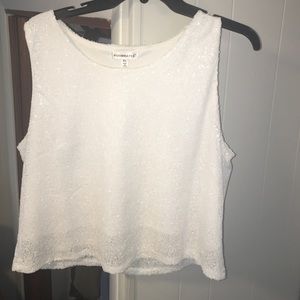 White sequin crop top