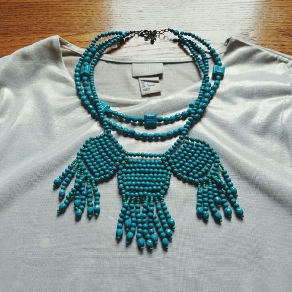 Tribal Bib Necklace w/ Blue Beads
