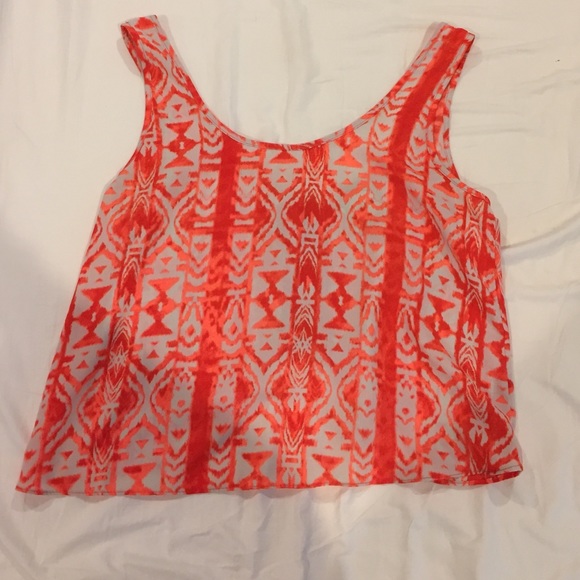 Orange and white patterned cropped tank blouse