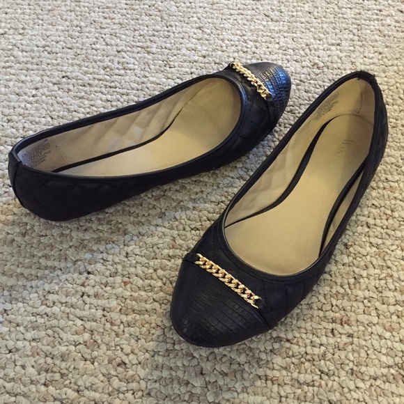 black flats with gold chain