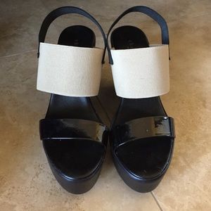 Black and nude wedges