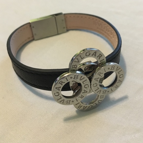 Bvlgari black leather bracelet