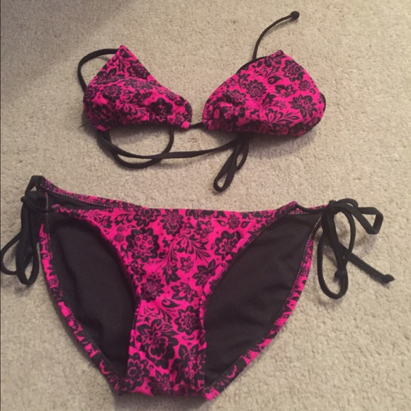Pink And Black Bikini