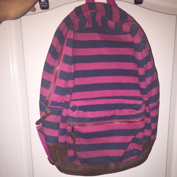 Navy and Pink striped backpack