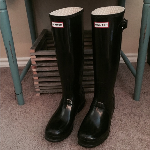 Tall Black Glossy Hunter Boots