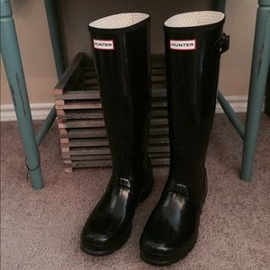 Tall Black Glossy Hunter Boots