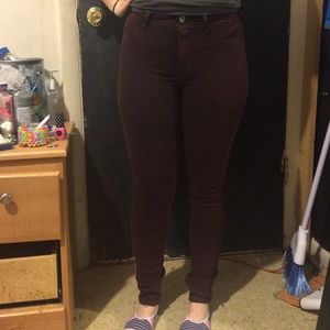 Hollister Burgundy Super Skinny High Waisted Jeans
