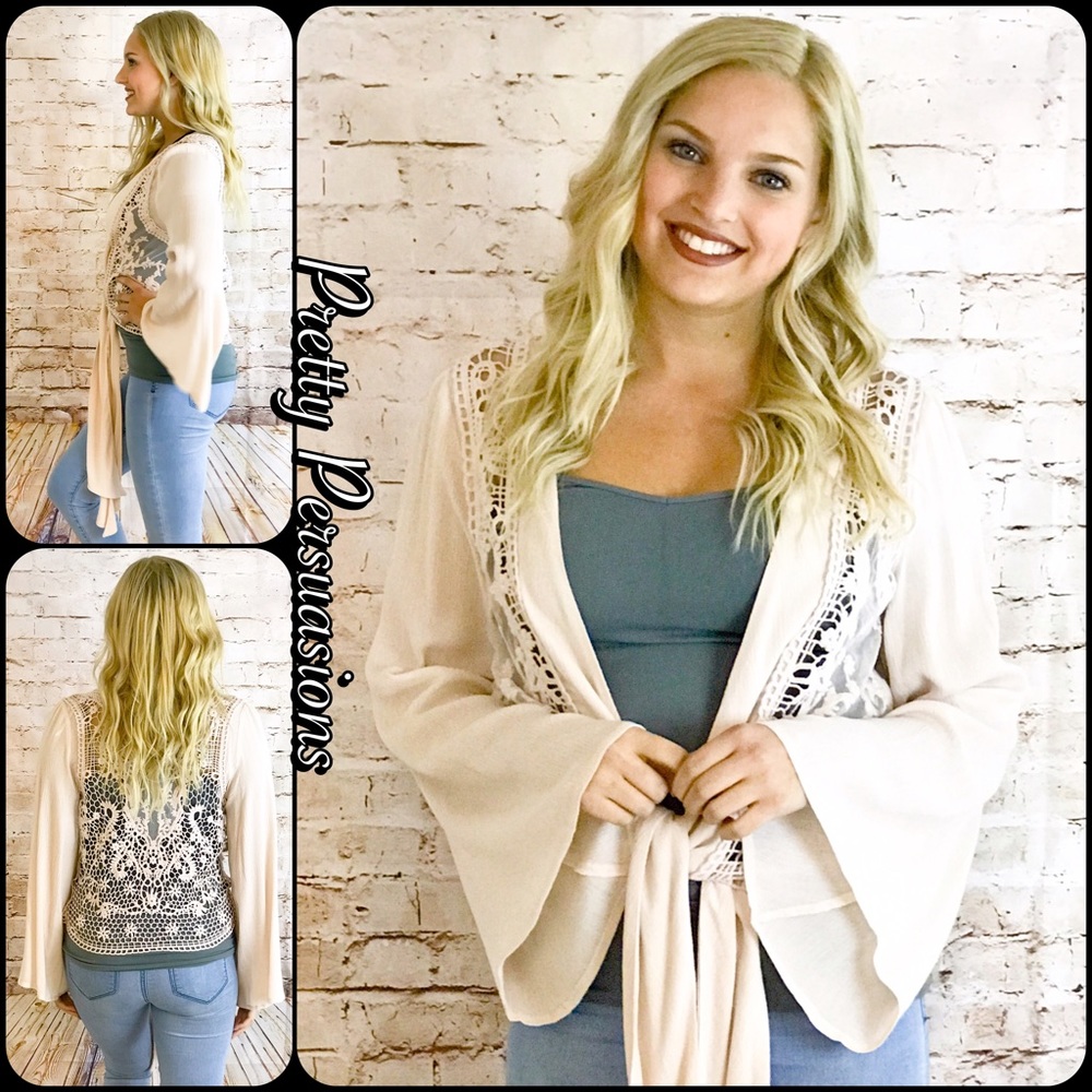 SOLD OUT💕Crochet Bell Sleeve Tie Front Cardigan - Picture 5 of 5