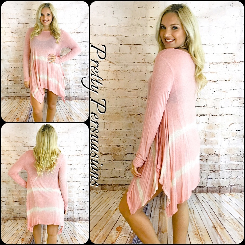 LAST ONE ‼️Pink Tie Dyed Draping Shirt Dress Tunic - Picture 2 of 8