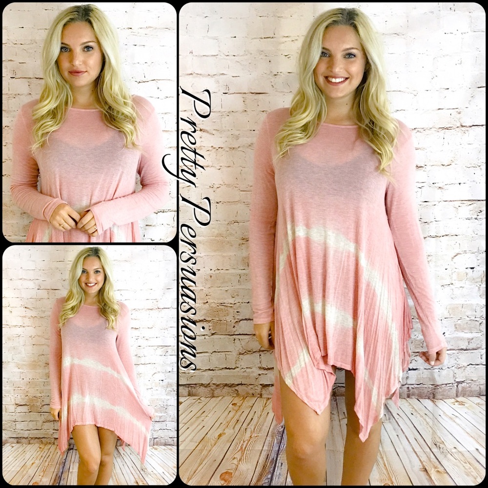 LAST ONE ‼️Pink Tie Dyed Draping Shirt Dress Tunic - Picture 4 of 8