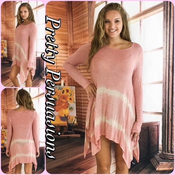 LAST ONE ‼️Pink Tie Dyed Draping Shirt Dress Tunic - Picture 5 of 8