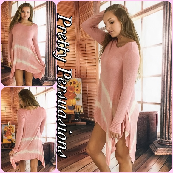 LAST ONE ‼️Pink Tie Dyed Draping Shirt Dress Tunic - Picture 6 of 8