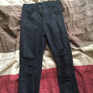 Black High Waisted Ripped Jeans