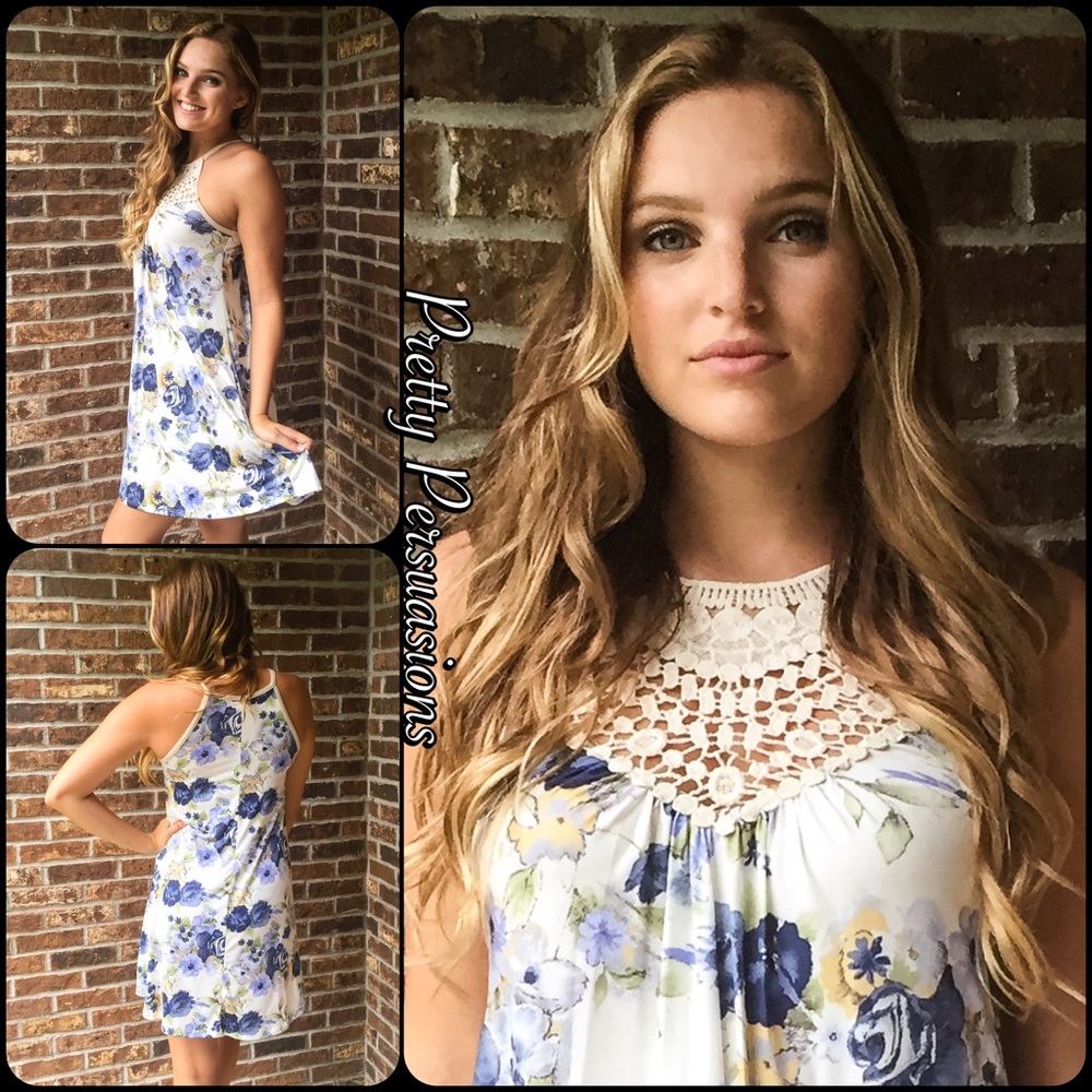 CLEARANCE‼️Ditsy Floral Print & Lace Crochet Dress - Picture 2 of 4