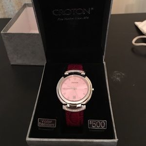 Croton watch. Red Leather strap & diamonds