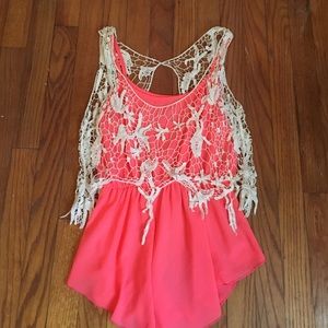 Neon Pink Tank with Crochet Overlay