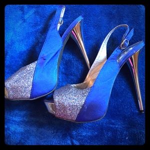 Blue peekaboo toe heels