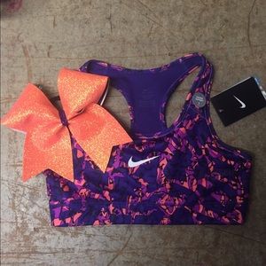 Nike sports bra with glitter cheer bowmatching set