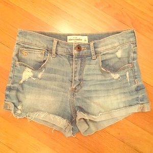 Abercrombie distressed midrise medium wash shorts