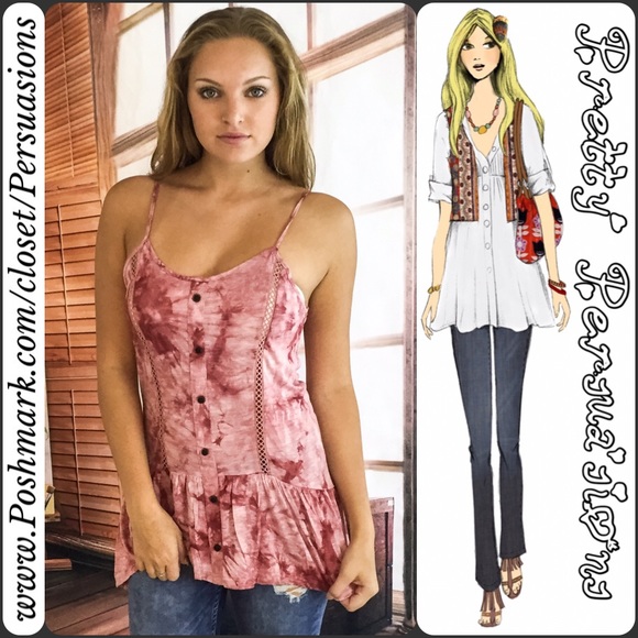 SOLD OUT‼️NWT Tie Dyed Crochet Trim Ruffle Hem Top - Picture 4 of 4