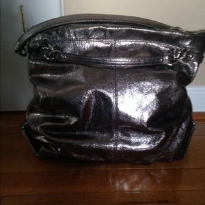 Silver metallic coach bag