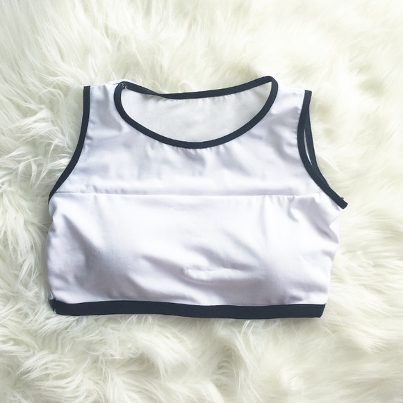 Tops - White Mesh Crop Top/Sports Bra