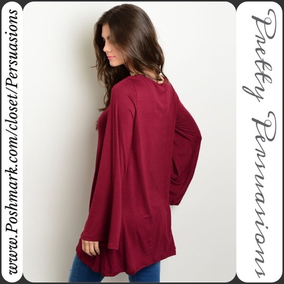 SOLD OUT 🌻NWT Long Kimono Bell Sleeve Wine Top - Picture 2 of 3