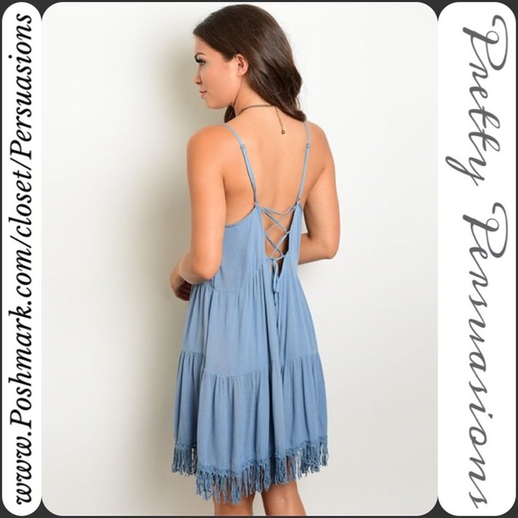 CLEARANCE‼️Tiered Hem Fringe Hem Lace Up Dress - Picture 2 of 4