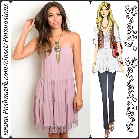 CLEARANCE‼️Tiered Hem Fringe Hem Lace Up Dress - Picture 4 of 4