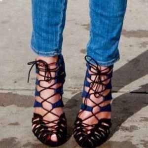 Zara black blue strappy sandal heels