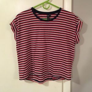 striped blue , white and red crop top