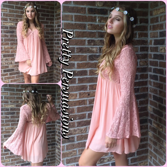 SOLD OUT ‼️With Love Bell Slv & Lace Blush Dress - Picture 2 of 4
