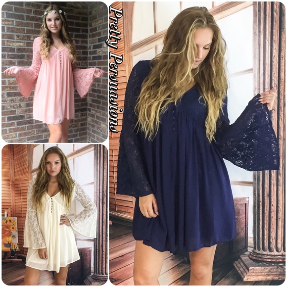 SOLD OUT ‼️With Love Bell Slv & Lace Blush Dress - Picture 4 of 4