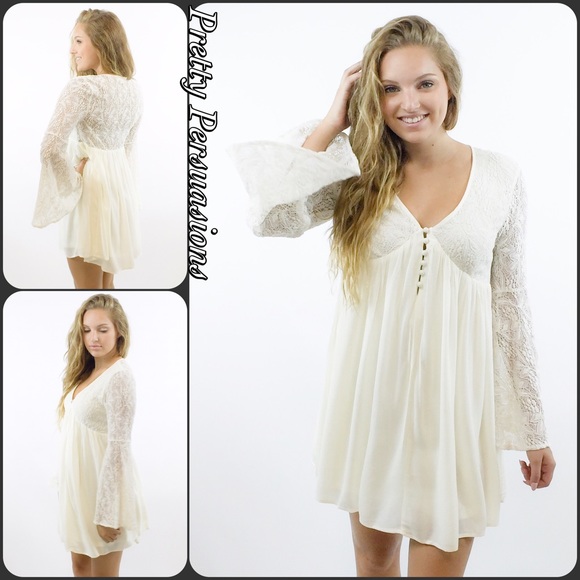 LAST ONE‼️With Love Bell Sleeve & Lace Ivory Dress - Picture 2 of 4