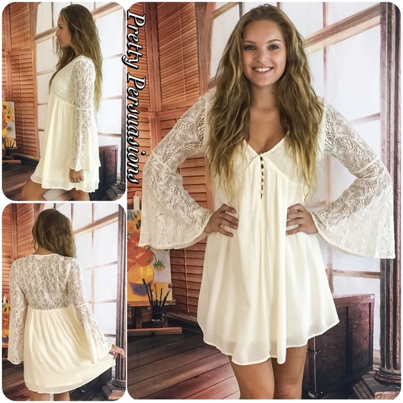 LAST ONE‼️With Love Bell Sleeve & Lace Ivory Dress - Picture 3 of 4