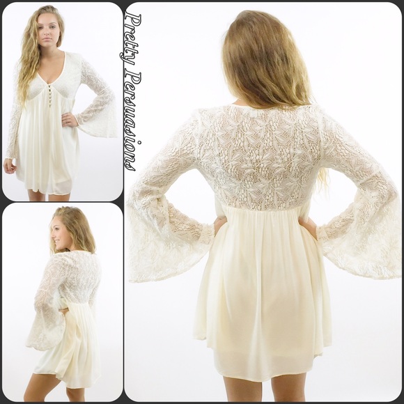 LAST ONE‼️With Love Bell Sleeve & Lace Ivory Dress - Picture 4 of 4