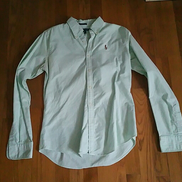 Ralph Lauren slim fit green and white button down