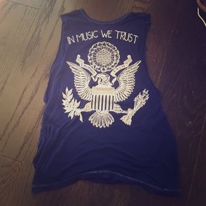F21 "In Music We Trust" Blue Tank