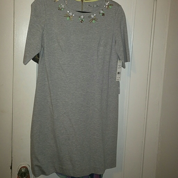 Eliza J Petite Jewel Designed Neck Gray Dress