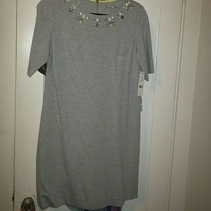 Eliza J Petite Jewel Designed Neck Gray Dress