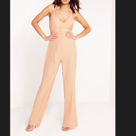 Misguided light peach crepe jumpsuit