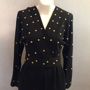 Vintage Black Jumpsuit with Gold Studs
