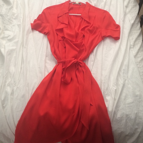 red silk wrap dress