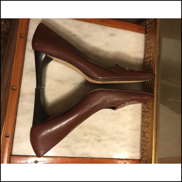 6-MUGNAI BROWN ITALIAN LEATHER 3" WIDE HEEL PUMPS - Picture 4 of 4