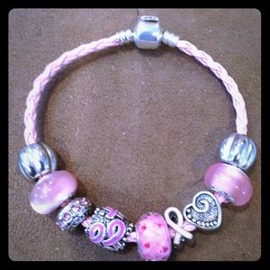 PINK RIBBON BREAST CANCER CHARM BRACELET