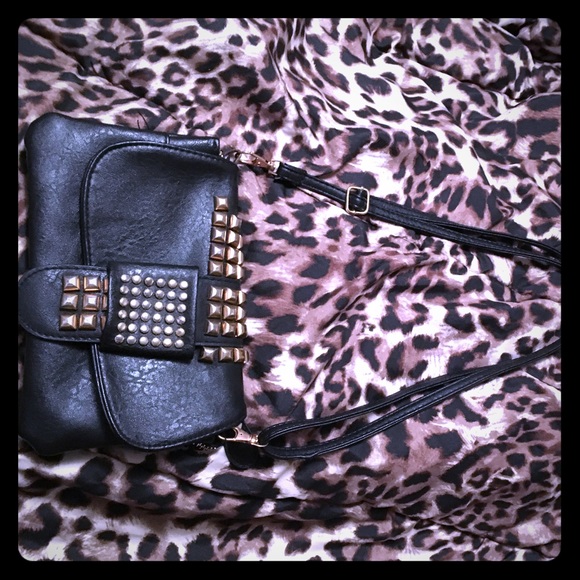 Small black studded cross body purse